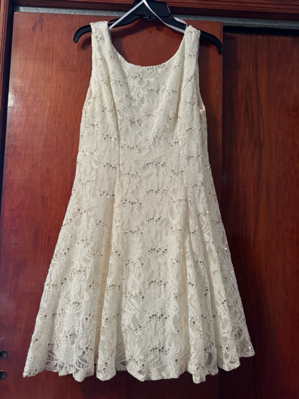 Cream dress with gold sequence. Worn once. Beautiful dress for prom or sweet 16